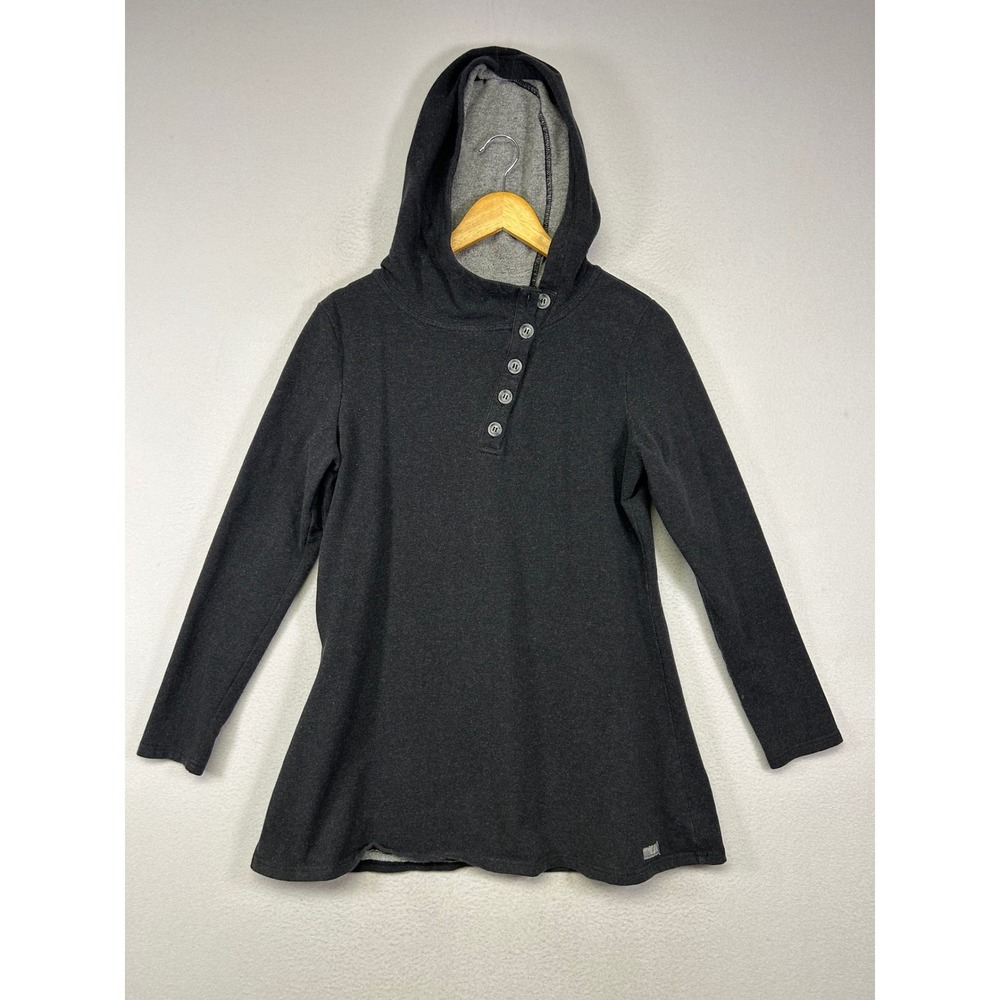 Gorpcore Purnell‎ Womens Large Charcoal Gray Button Henley Hooded Sweatshirt